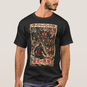 Camiseta Samurái ciberpunk contra demonio de Tokio, arte an