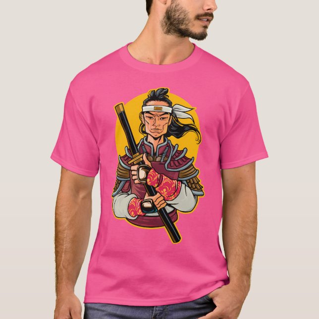 Camiseta Samurai con fondo redondo amarillo (Anverso)