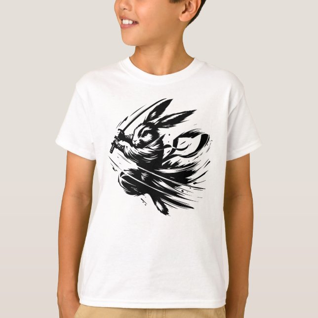 Camiseta Samurái Conejo Guerrero de Tinta Negra (Anverso)