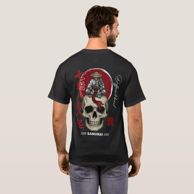Camiseta Samurái Cráneo – Guerrero Japonés Oscuro  (Reverso completo)
