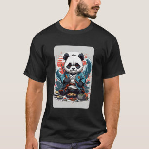 Camiseta Samurai Cute Panda Comer Sushi Anime Panda Manga