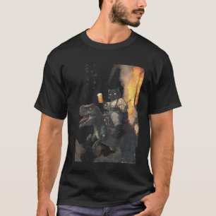 Camiseta samurái de gato negro dinosaurio estampado de ola