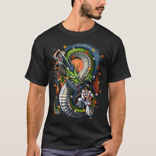 Camiseta Samurái del dragón japonés (Anverso)