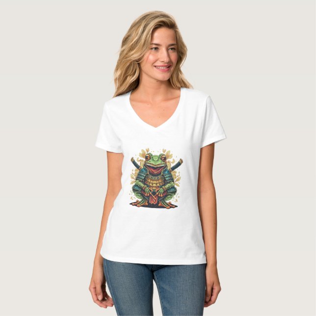 Camiseta Samurai frog warrior Womens V-Neck T-Shirt (Anverso completo)