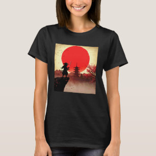 Camiseta Samurái gato para hombres arte japonés fresco flor