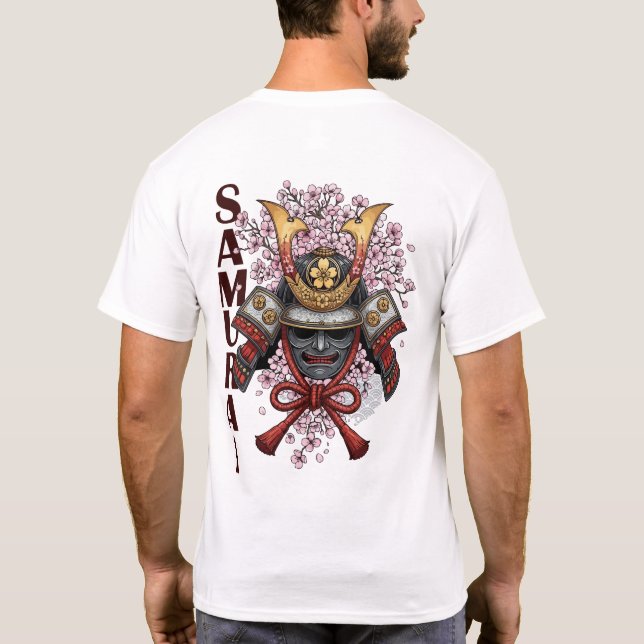 Camiseta Samurai Helmet Bloom Flower T-Shirt – Japanese War (Reverso)