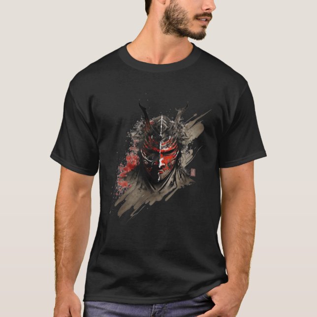 Camiseta Samurai Helmet Warrido Bushido Oni Máscara Japones (Anverso)