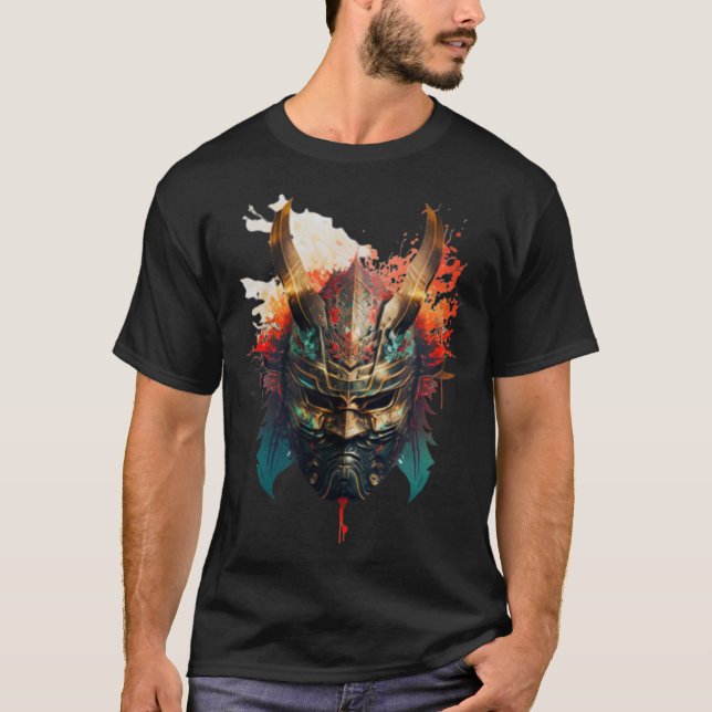 Camiseta Samurai Helmet Warrido Bushido Oni Máscara Japones (Anverso)