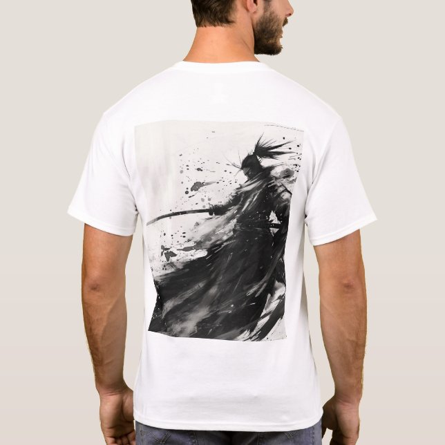 Camiseta Samurai Jack Dynamic Pose Black and White T-Shirt (Reverso)