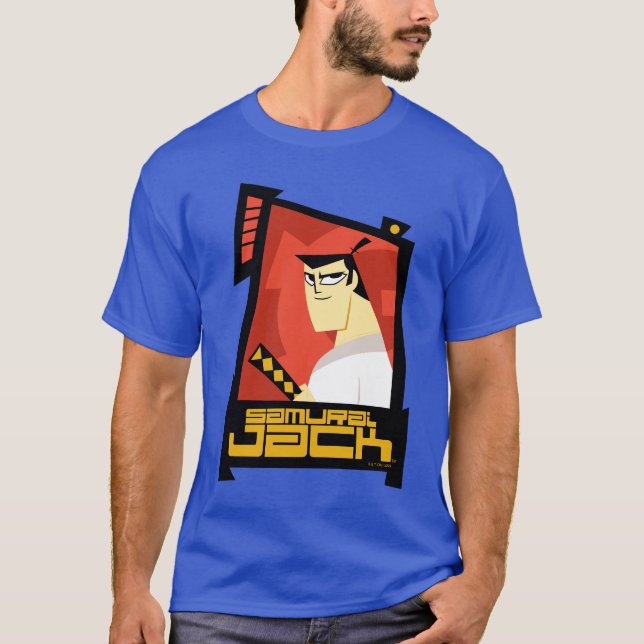 Camiseta Samurai Jack sonriendo gráfico de marco futurista (Anverso)