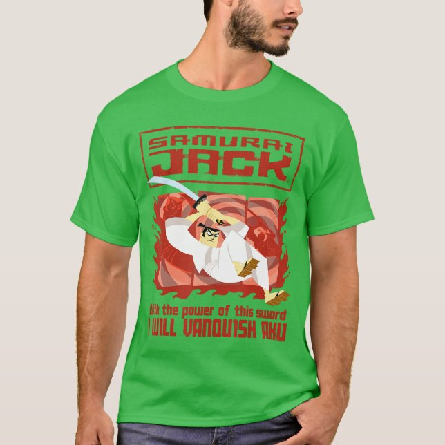 Camiseta Samurai Jack Venceré a Aku con Espada Retro  (Anverso)