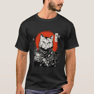Camiseta Samurai Japanese Cat Bushido Warrior Katana Sword