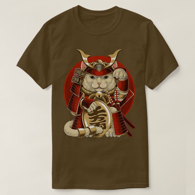 Camiseta Samurai japonés Maneki Neko Cat Bushido estética (Diseño del anverso)