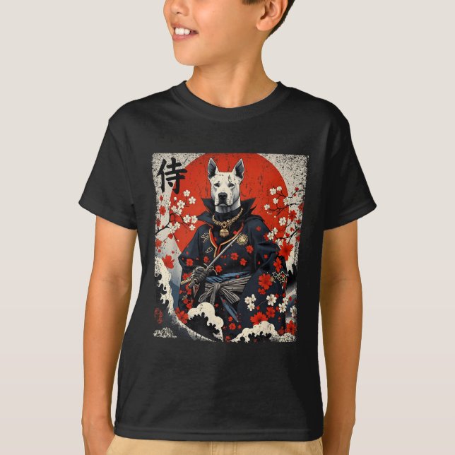 Camiseta Samurai japonés Pitbull Tattoo Kawaii Ukiyo-e Nin (Anverso)