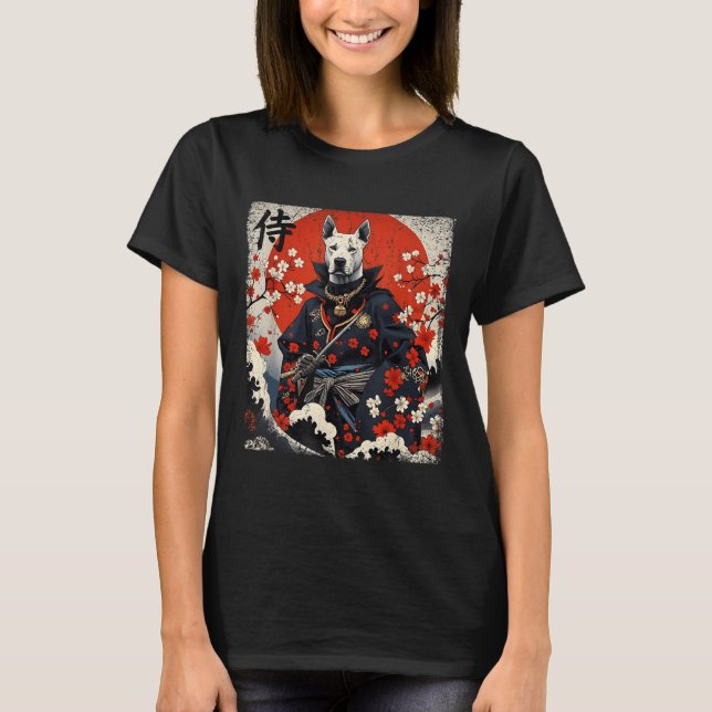 Camiseta Samurai japonés Pitbull Tattoo Kawaii Ukiyo-e Nin (Anverso)