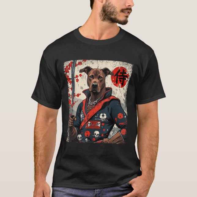 Camiseta Samurai japonés Pitbull Tattoo Kawaii Ukiyo-e Nin (Anverso)