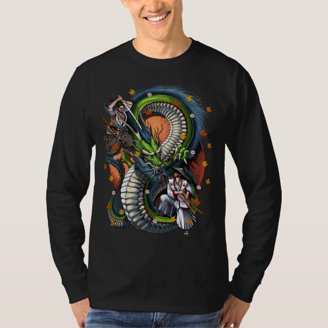 Camiseta Samurai japonés vs Dragon (Anverso)