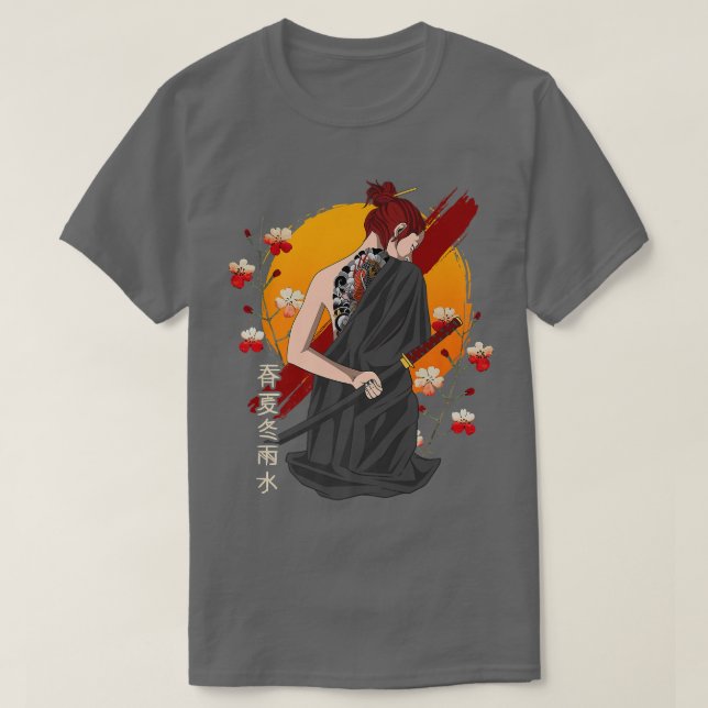Camiseta Samurai japonesa vintage Sakura Cherry Blossom Kat (Diseño del anverso)