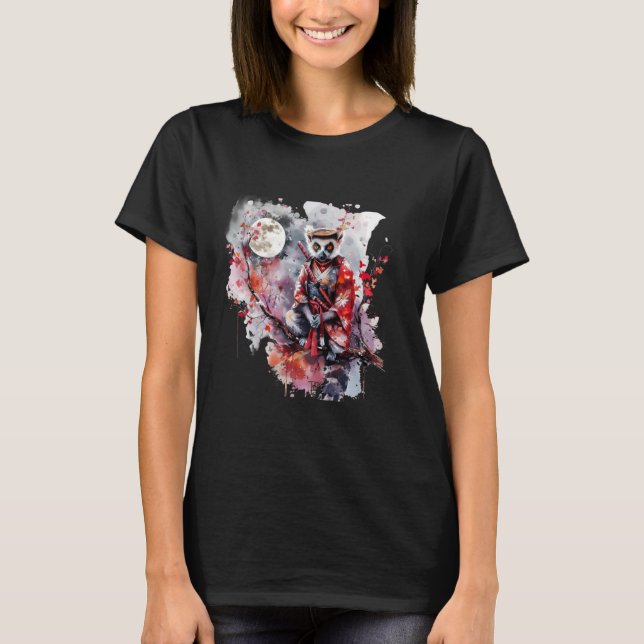 Camiseta Samurai Lemur Moon Arte Japonés Guerrero A (Anverso)
