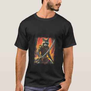 Camiseta Samurái Mapache Femenino Arte Japonés Sumi e Kawai