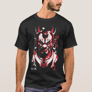 Camiseta Samurai Máscara Oni Anime Kanji Blanco Rojo Aka A 