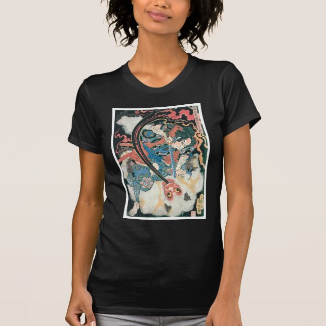 Camiseta Samurai mata a un demonio y una pintura japonesa a (Anverso)