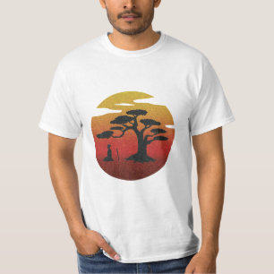 Camiseta Samurai Meditating en la puesta del sol