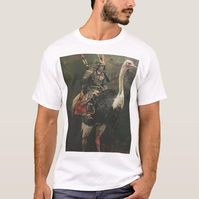 Camiseta Samurai montando avestruz en obra de arte de Jean  (Anverso)