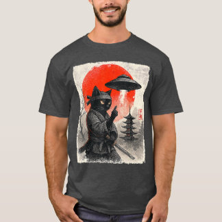 Camiseta Samurai Ninja Cat Warrior UFO Japanese Anime Gifts