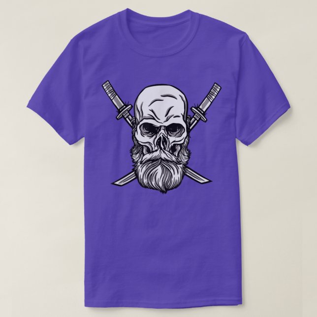Camiseta Samurai Ninja con barba, Katanas y Cabello B (Diseño del anverso)