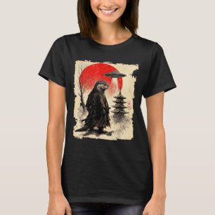Camiseta Samurái Nutria Ovni Retro Arte Gráfico Japonés Gue