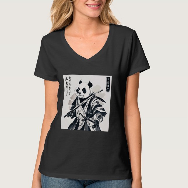 Camiseta samurai panda arte de guerrero gráfico tee japonés (Anverso)