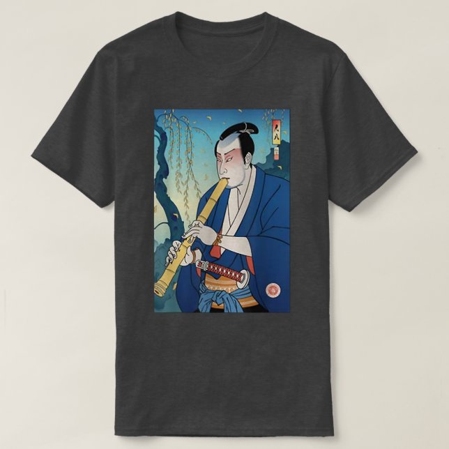 Camiseta Samurai Play Shakuhachi Bamboo Flute Ukiyoe Japane (Diseño del anverso)