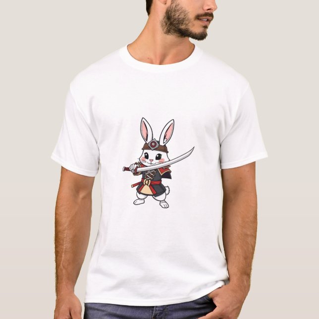 Camiseta Samurai Rabbit Pose - Cute Warrior Tee (Anverso)