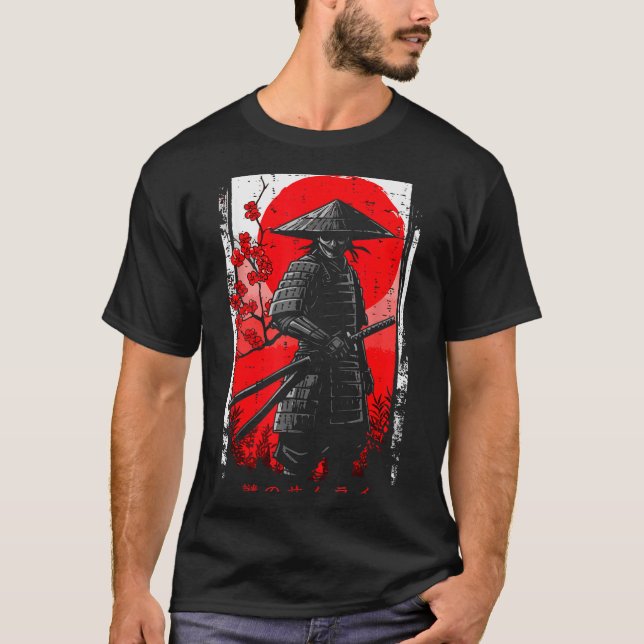 Camiseta Samurai Red Sun Cherry Blossoms Japanese Art Men W (Anverso)