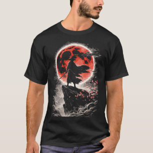 Camiseta Samurái Ronin en Luna Roja - Arte de Anime Japonés