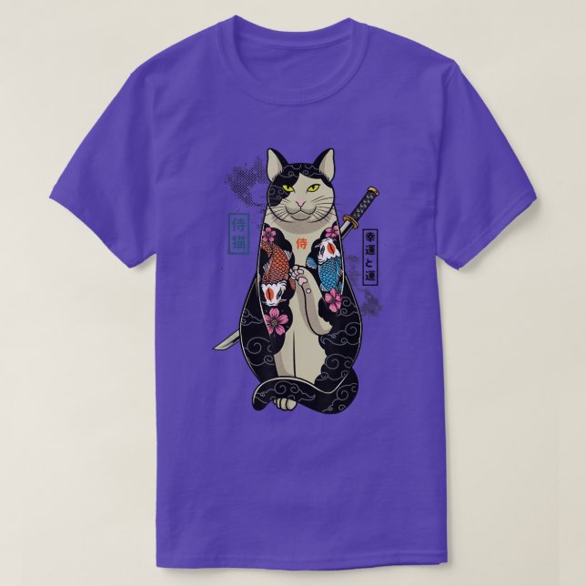 Camiseta Samurai , Samurai Cat maneki neko , Cat Japón (Diseño del anverso)