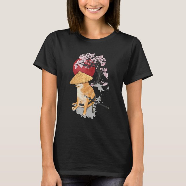 Camiseta Samurai Shiba Inu Perro japonés cerezo saku (Anverso)