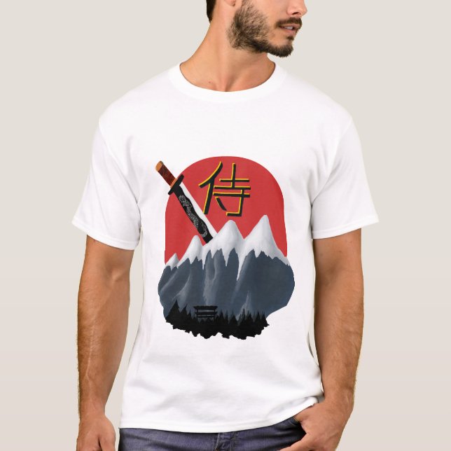 Camiseta Samurai Spirit T-shirt - Japan Retro Sun & Katana (Anverso)