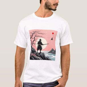 Camiseta Samurai Sunset Design - Ukiyo-e Cherry Blossom Art
