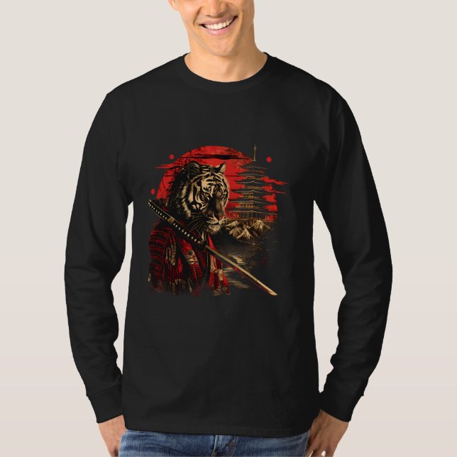 Camiseta Samurai Tiger Temple Japanese Samurai Tiger Anime  (Anverso)