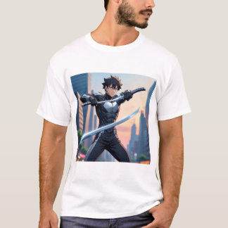 Camiseta Samurái Urbano – Guerrero de Anime con Katana Dual
