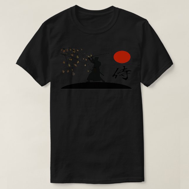 Camiseta Samurai Warrior Sword Retro Japanese Red Moon Styl (Diseño del anverso)