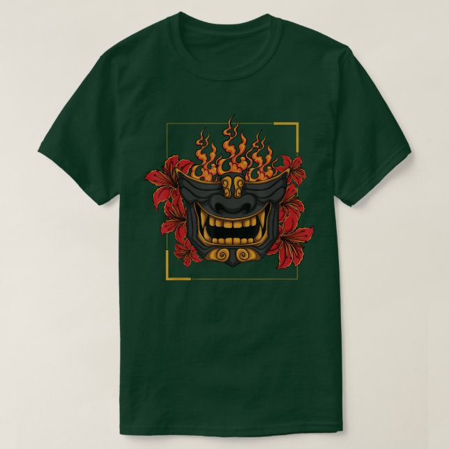 Camiseta Samurai y carácter japonés en máscara Samurai (2) (Diseño del anverso)