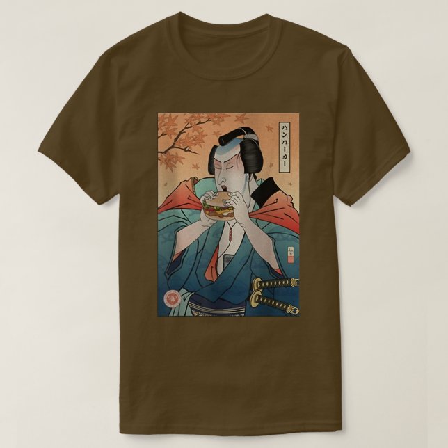 Camiseta Samurai y Ukiyoe de comida rápida para hamburguesa (Diseño del anverso)