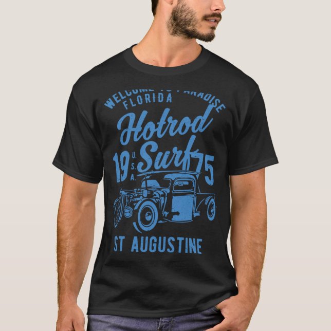 Camiseta San Agustín Florida Retro Hotrod Surf Angustiado (Anverso)