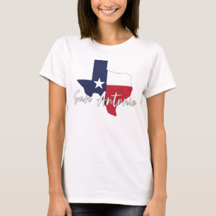 Camiseta San Antonio, Texas Flag Map Women's White