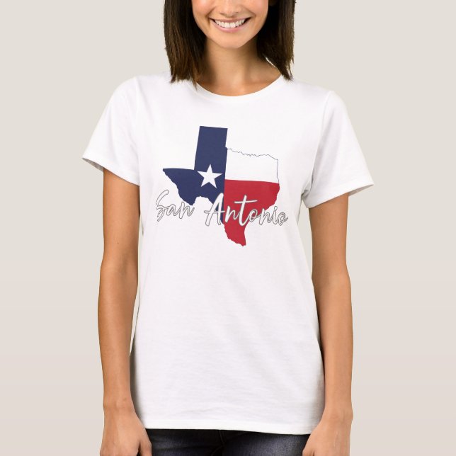Camiseta San Antonio, Texas Flag Map Women's White (Anverso)