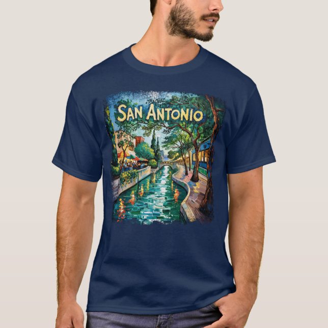 Camiseta San Antonio Texas River Walk Van Gogh Vibrant City (Anverso)