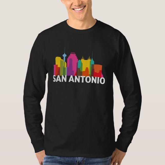 Camiseta San Antonio Texas USA Skyline Silhouette Outline S (Anverso)